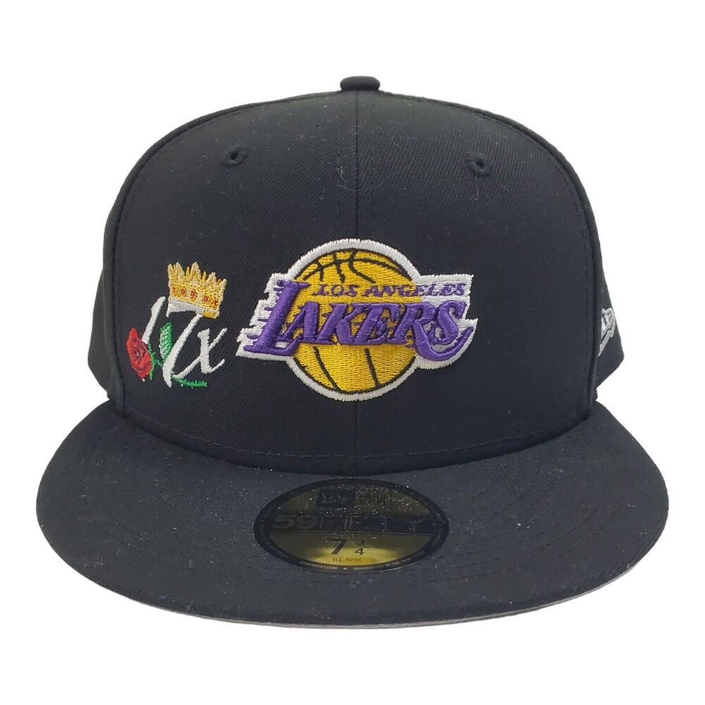 LOS ANGELES LAKERS Hat Cap 7 3/4 Black 17X Champs Logo Spell Out NBA Basketball